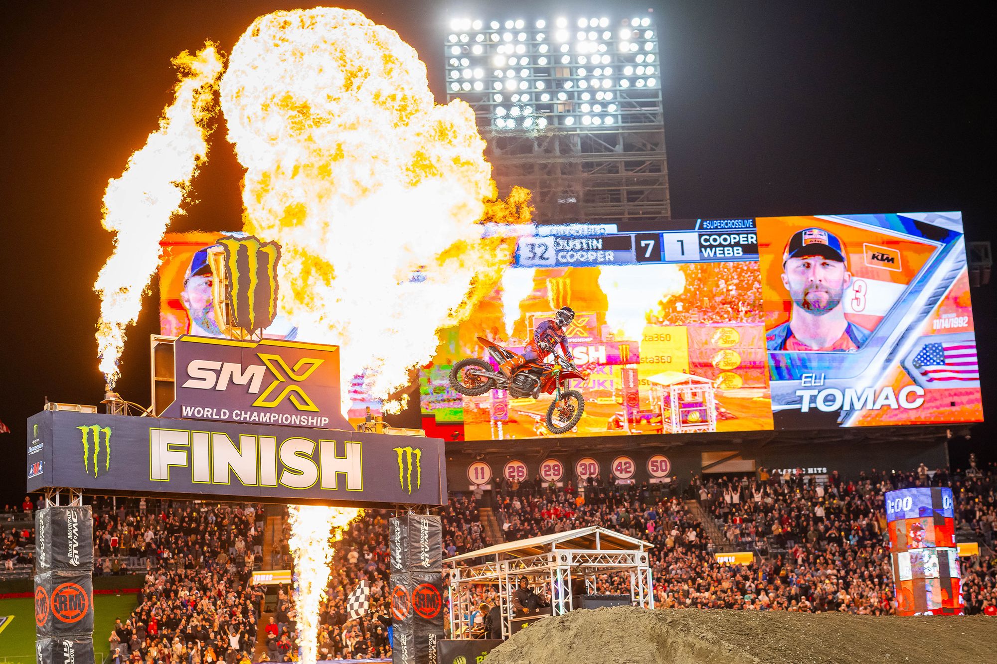 Jorge Prado sube al podio en la primera del AMA SX 2026. Victoria de Eli Tomac.