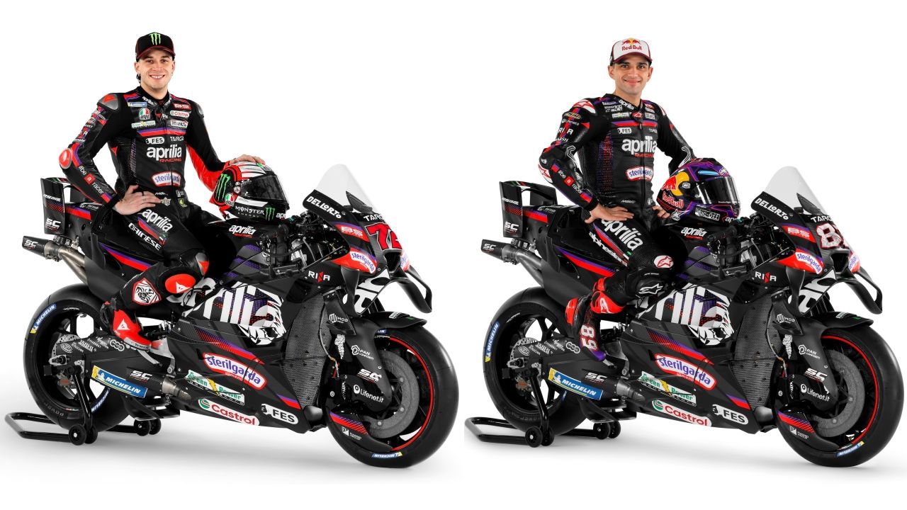 Marco Bezzecchi y Jorge Martín sobre las Aprilia RS GP26 del Aprilia Racing para MotoGP 2026