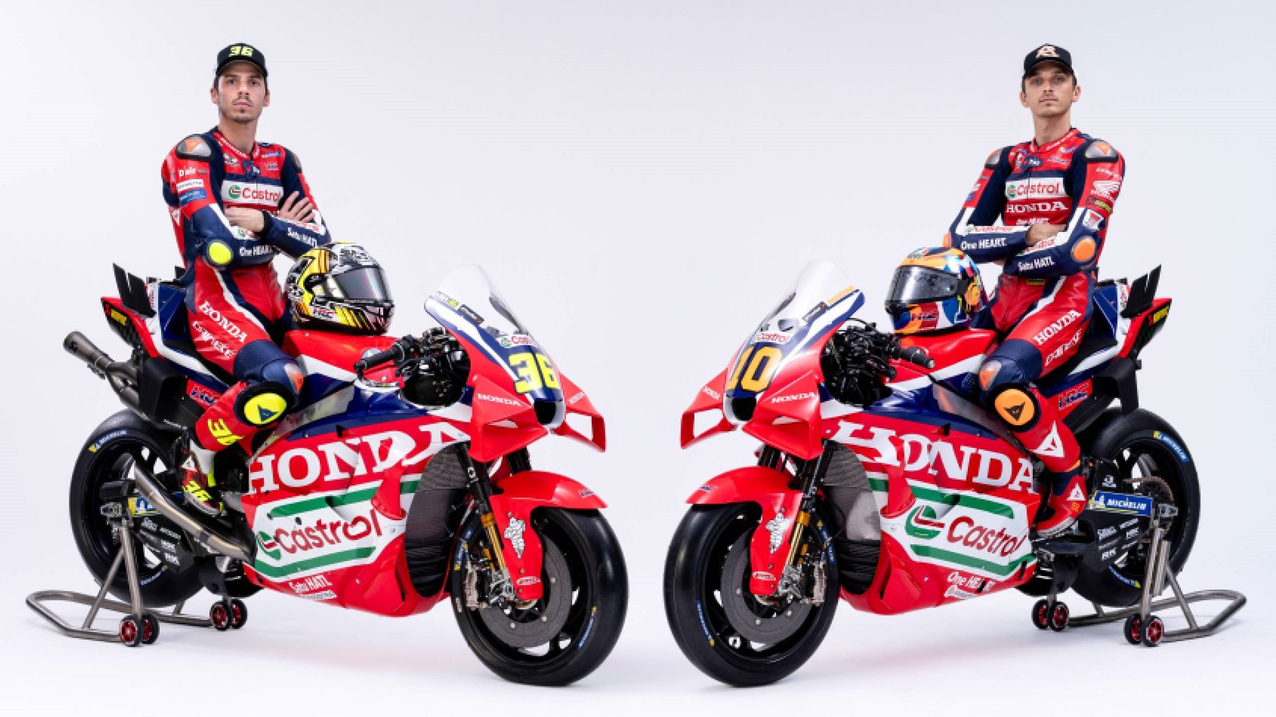 Joan Mir y Luca Marini sobre las Honda RC213V del Honda HRC Castrol para MotoGP 2026