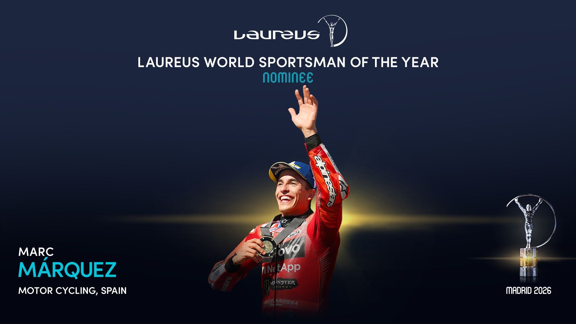 Marc Márquez ha sido nominado a los Premios Laureus 2026 como Mejor deportista masculino del año