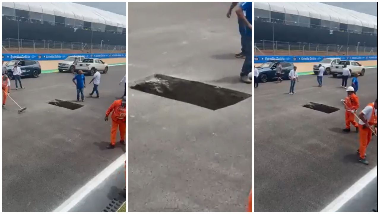 El foso en la recta del circuito de Goiania que ha detenido el GP de Brasil (Capturas del vídeo subido a X por MartinUrruty).