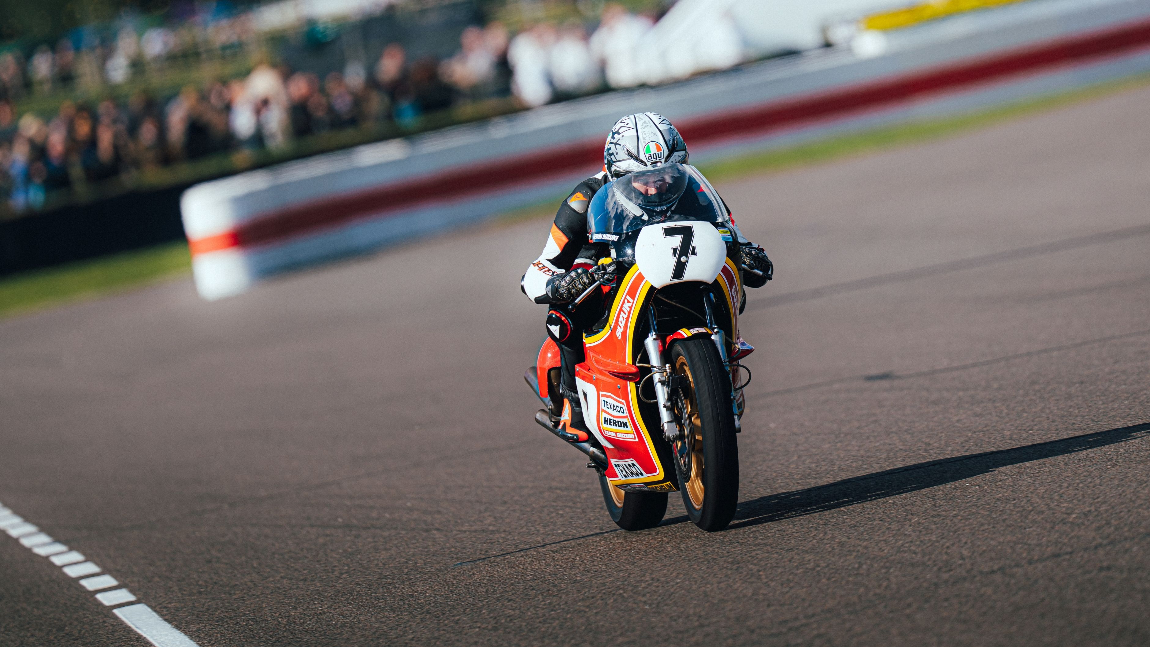 Freddie Sheene en Goodwood sobre la icónica Suzuki de su padre Barry (Foto: Tom Baigent)