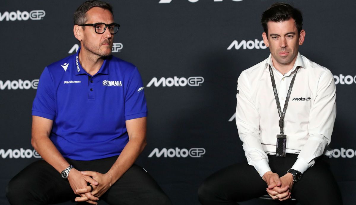 Paolo Pavesio y Carlos Ezpeleta en la rueda de prensa de presentación del futuro de Moto3 con Yamaha