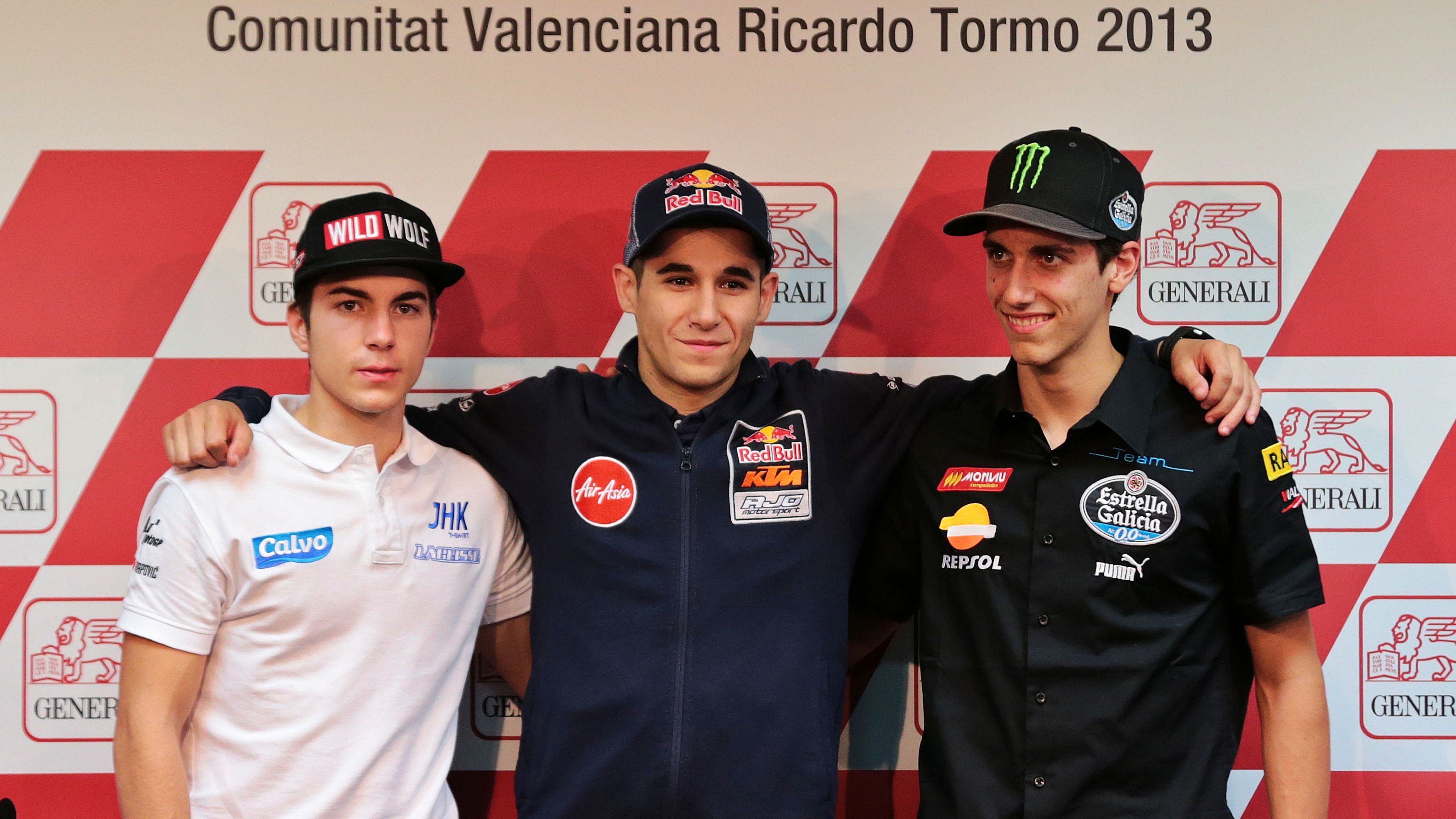 Maverick Viñales, Luis Salom y Álex Rins antes de jugarse el título en Valencia 2013