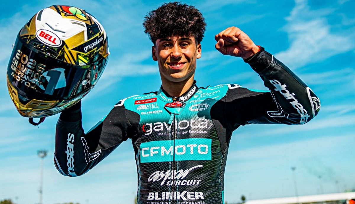 Álvaro Lucas celebra el título de la Moto4 European Cup 2026