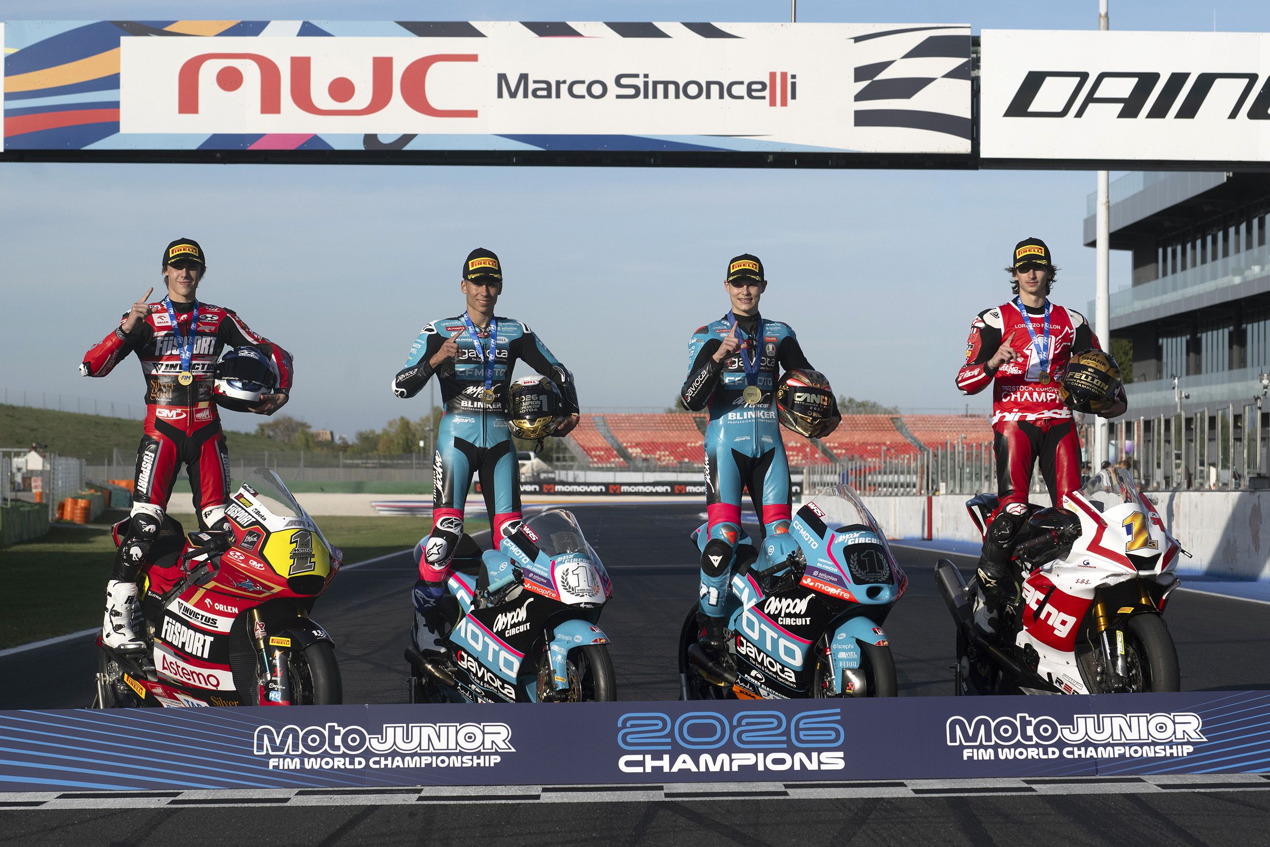 Milan Pawelec, Álvaro Lucas, Carlos Cano y Lorenzo Fellon son los vigentes campeones del MotoJunior