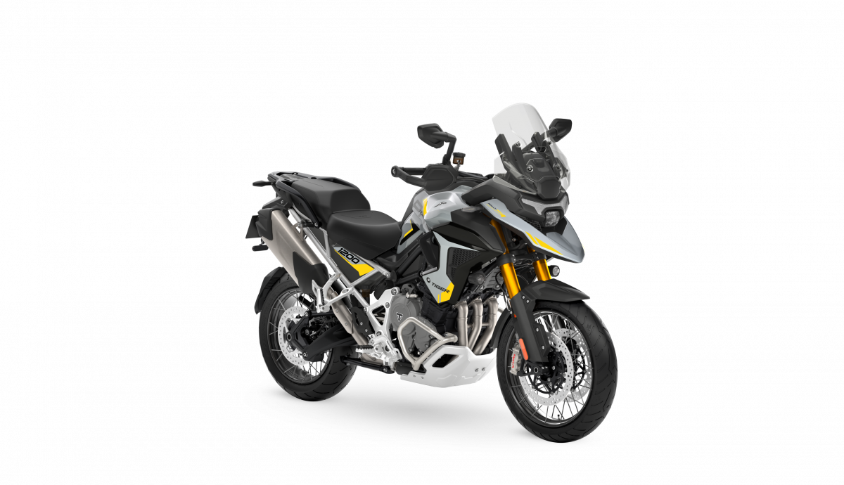 Tiger 1200 Rally Pro MY27 Ash Grey RHS Front Angle (Grande)