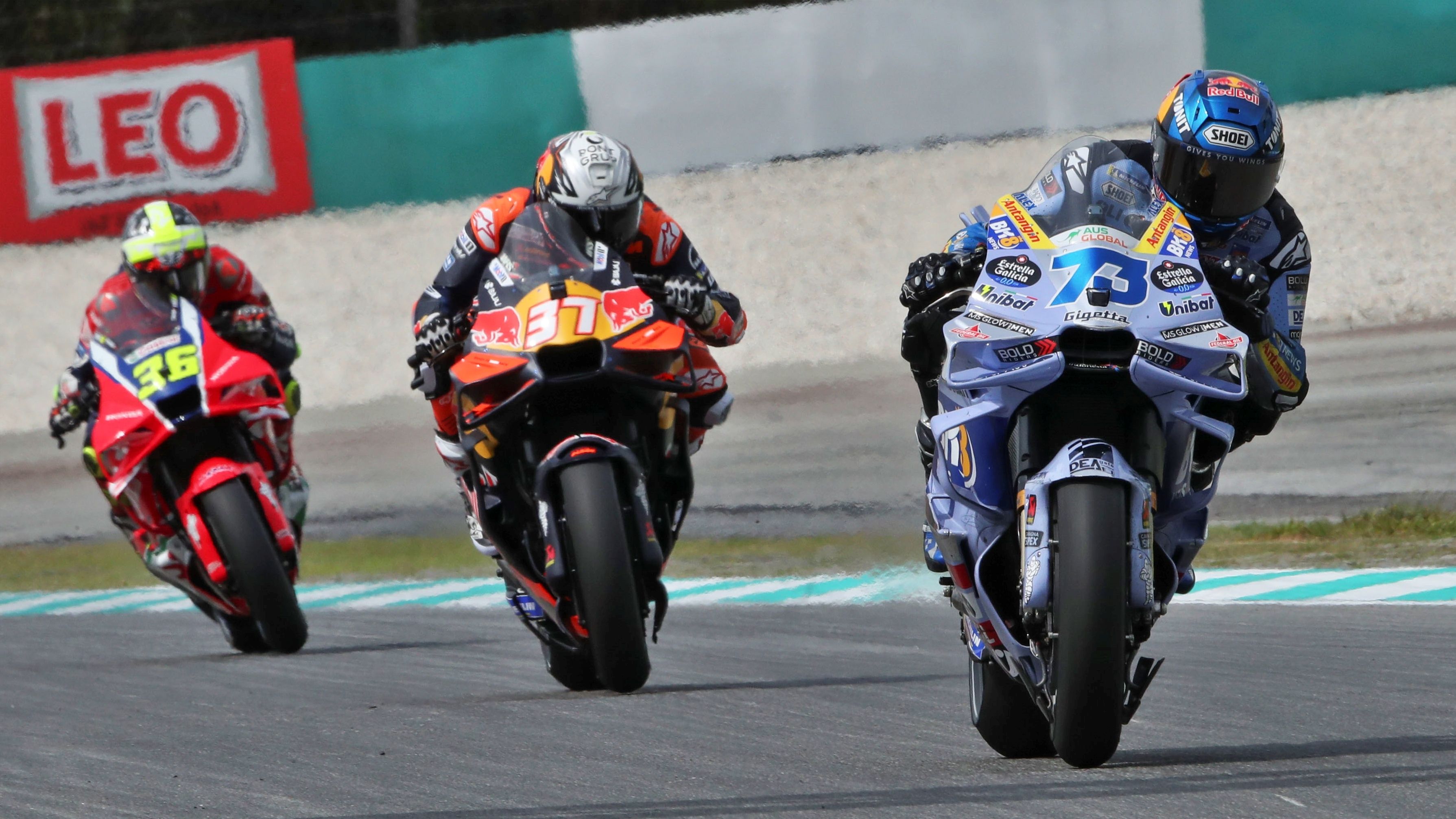 Álex Márquez, Pedro Acosta y Joan Mir en la carrera de MotoGP 2025 en Sepang