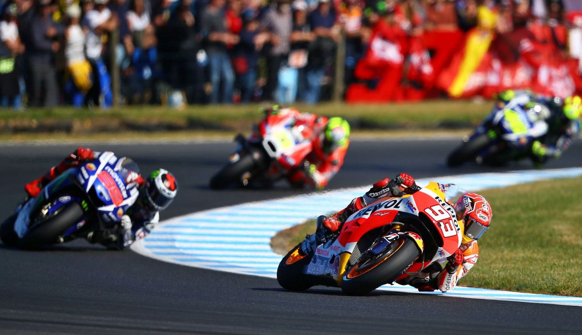 Marc Márquez ganó en Phillip Island 2015 ante Jorge Lorenzo, Andrea Iannone y Valentino Rossi