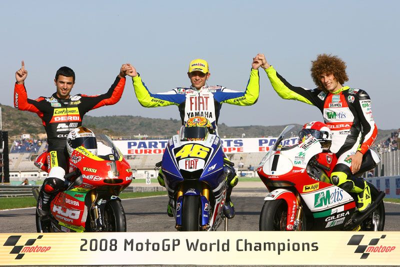 Campeones del Mundo 2008. Di Meglio, Rossi, Simoncelli