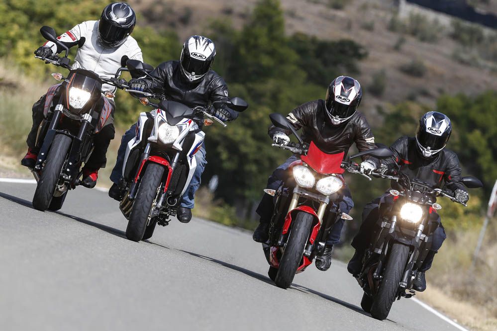 Fotos. Comparativa Naked medias: Honda CB650F, KTM 690 Duke, Triumph Street Triple y Yamaha MT-07