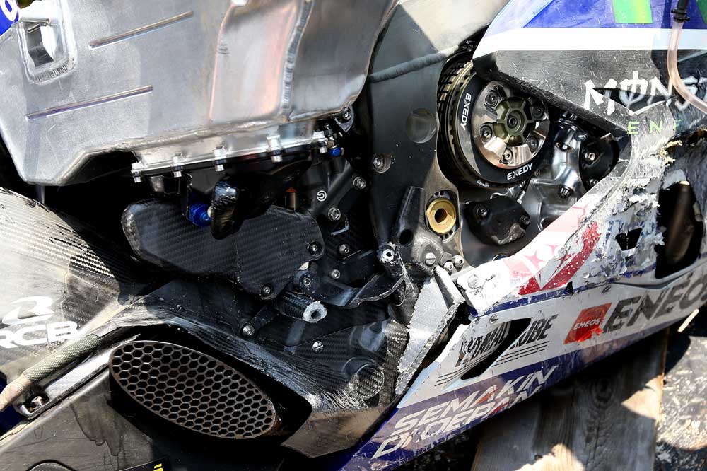 La Yamaha de Lorenzo tras la caída en Sepang