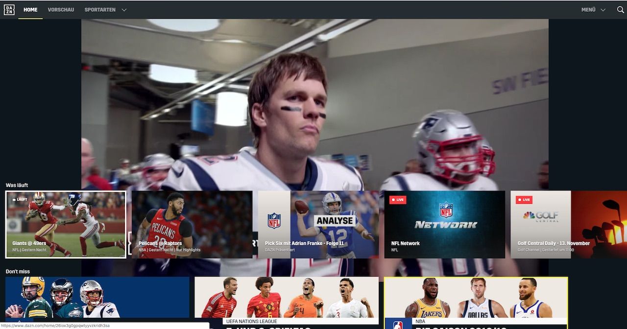 DAZN, menús y ejemplos