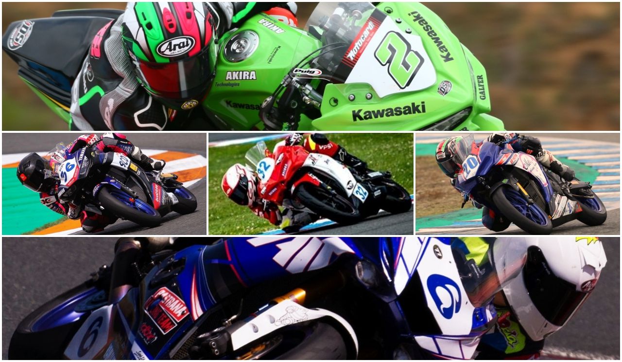 Arriba Ana Carrasco. En medio Beatriz Neila, Alexandra Pelikanova y Steffie Naud. Abajo María Herrera (Fotos: Gold & Goose, MS Yamaha, Brno JRT, Steffie Naud, GP Project).