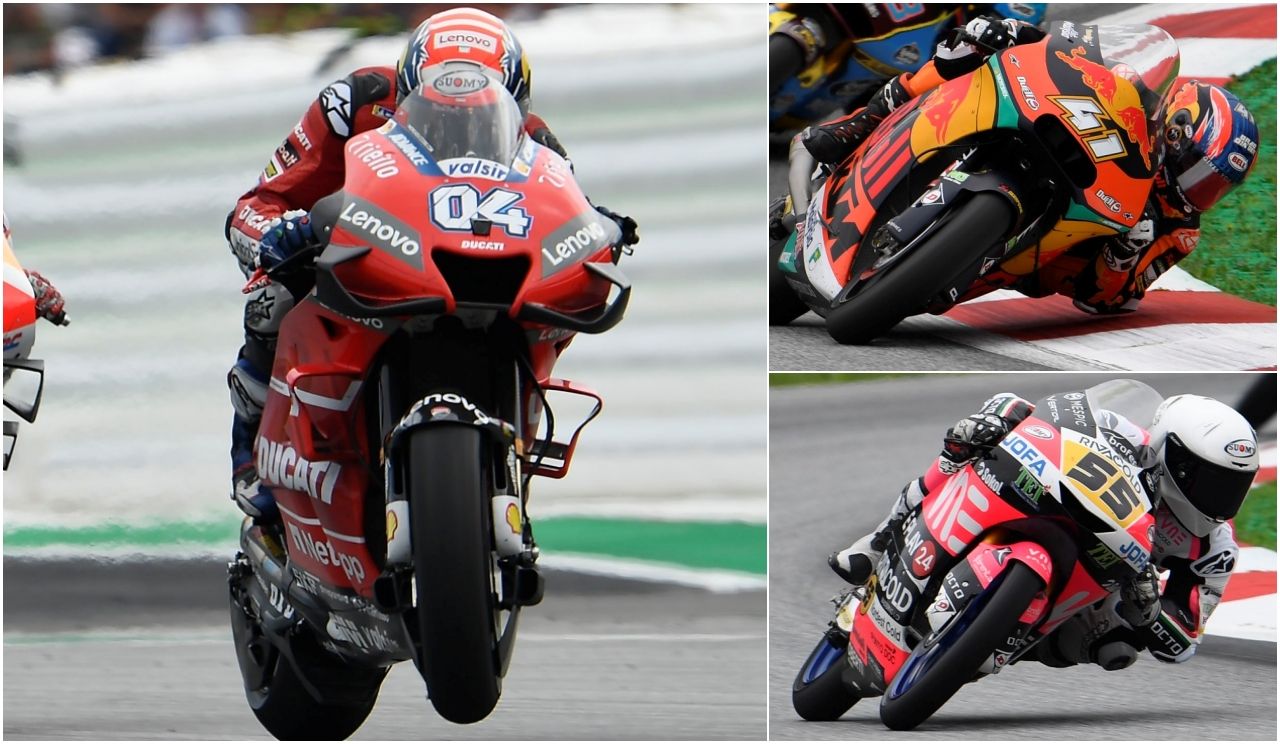 Andrea Dovizioso, Brad Binder y Romano Fenati, los ganadores del GP de Austria (Fotos: Gold & Goose).