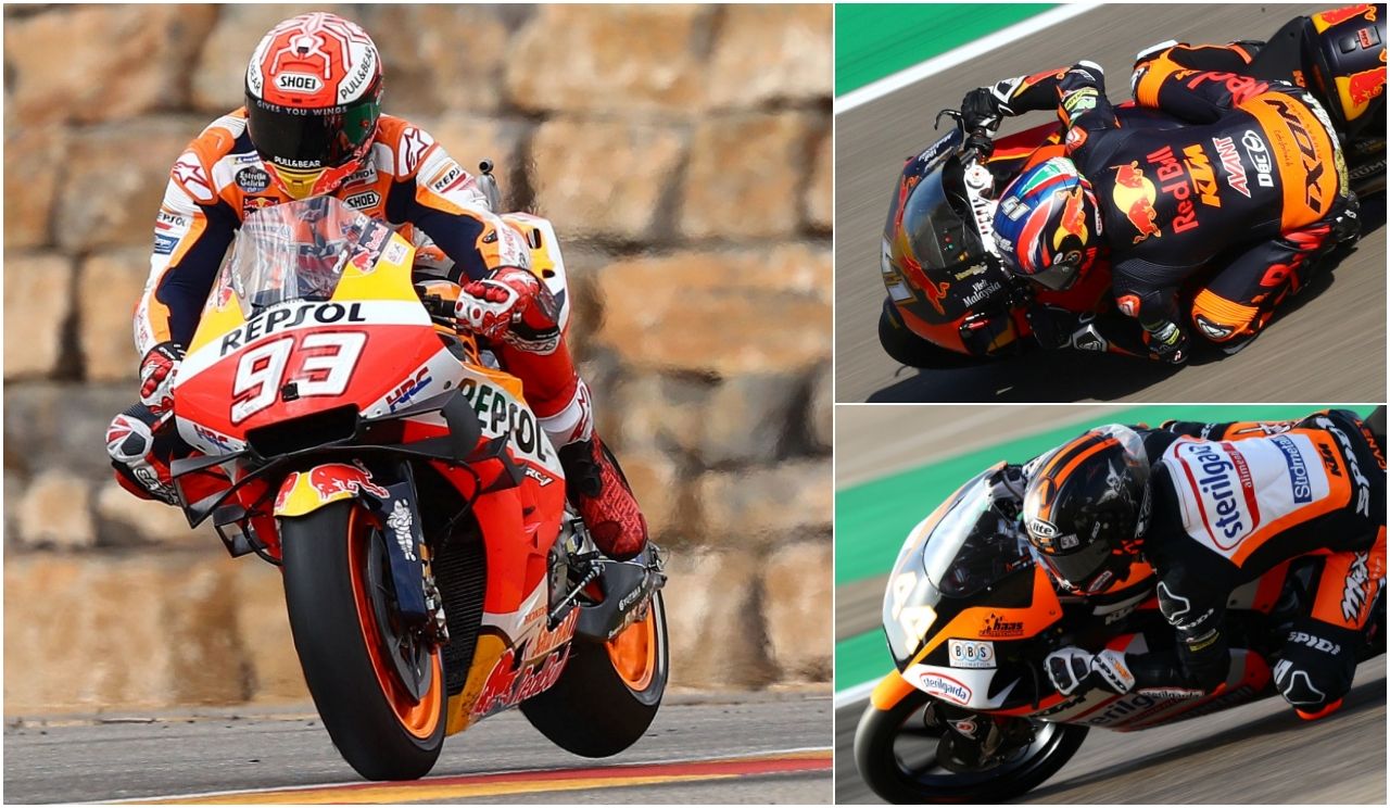 Marc Márquez, Brad Binder y Arón Canet, los ganadores en Aragón 2019 (Fotos: Gold & Goose).