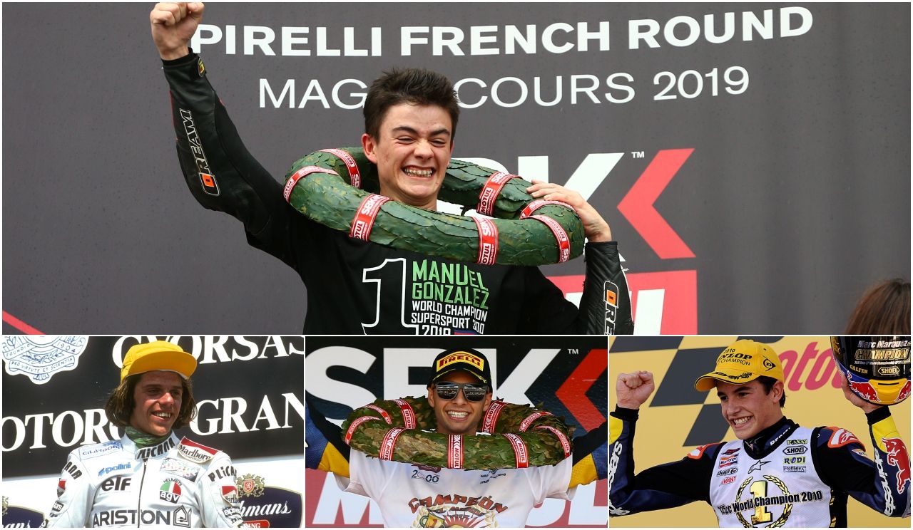 Manu González, Loris Capirossi, Marc García y Marc Márquez: los campeones menores de edad (Fotos: Gold & Goose).