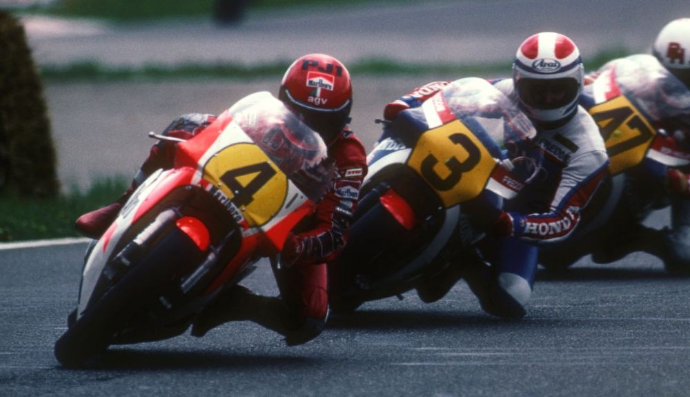 Kenny Roberts, Freddie Spencer y Ron Haslam Kenny Roberts, Freddie Spencer y Ron Haslam