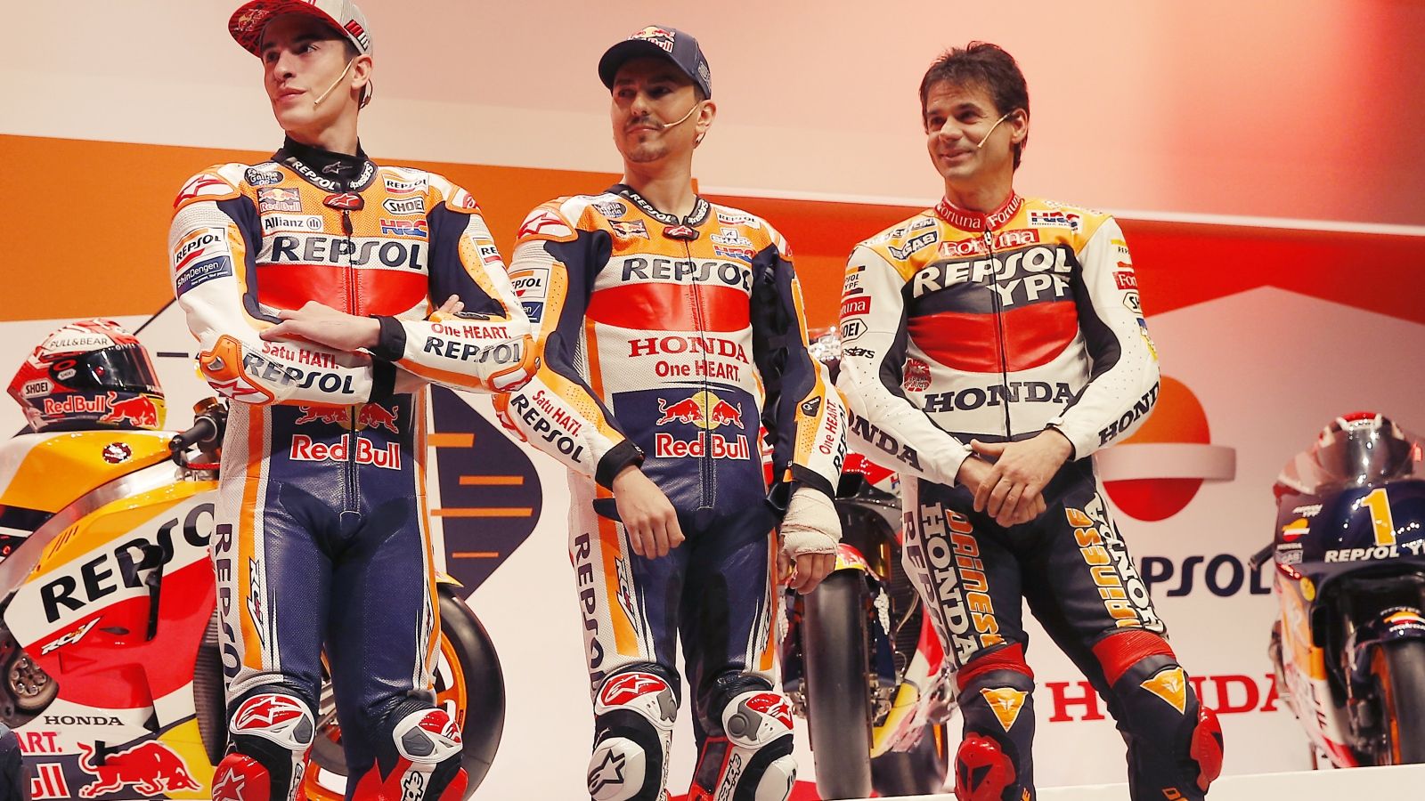 Marc Márquez, Jorge Lorenzo y Álex Crivillé (Foto: Repsol).