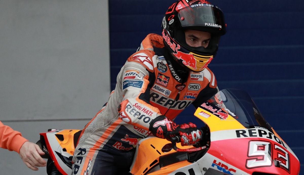 Marc Márquez saliendo del box en los test de MotoGP 2020. Marc Márquez saliendo del box en los test de MotoGP 2020.