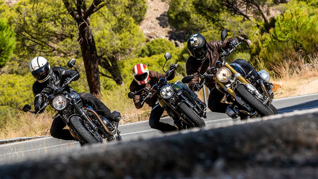 BMW R nineT,  Kawasaki Z900 RS y Triumph Speed Twin