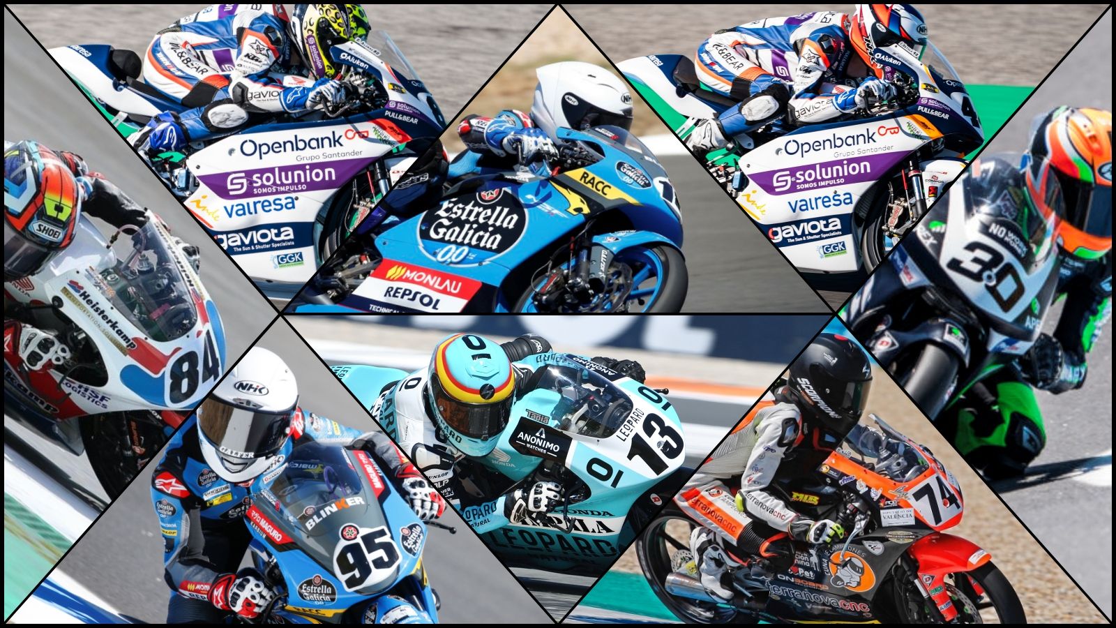 Arriba: David Alonso e Iván Ortolá. Izquierda: Zonta VD Goorbergh. Centro: Ángel Piqueras y Marco Tapia. Abajo: Marco Morelli y Daijiro Sako. Derecha: Collin Veijer.