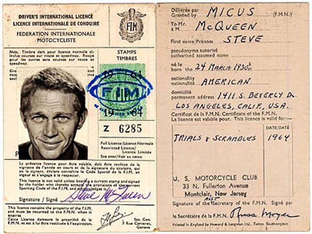 La licencia FIM de Steve McQueen, vendida en una subasta