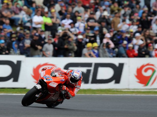 Casey Stoner (Ducati), duro rival para Rossi en Australia