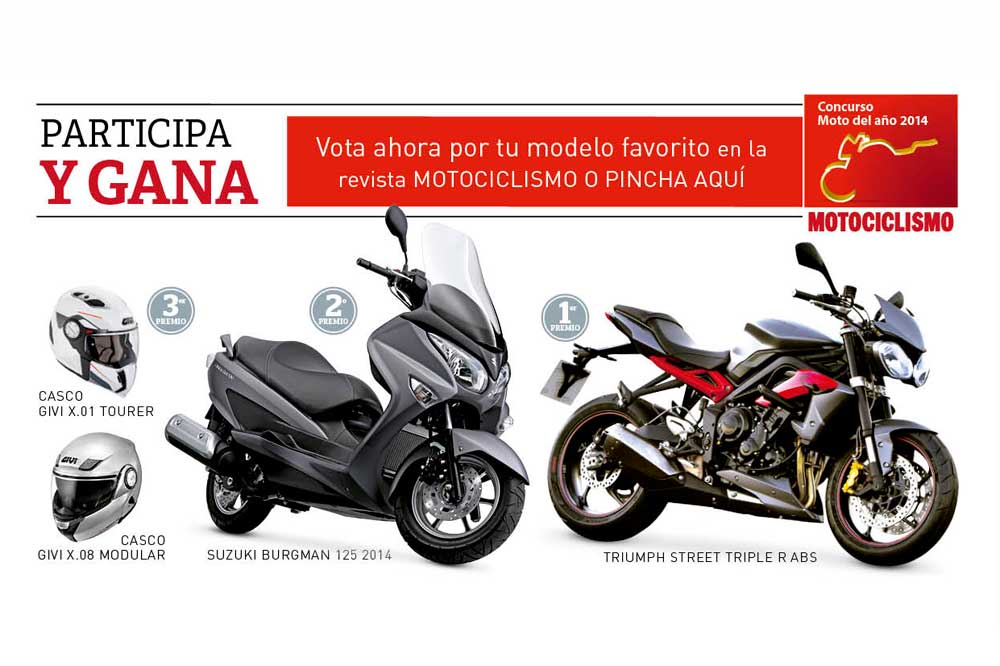 Vota y gana una Triumph Street Triple R, un Suzuki Burgman 125 y dos cascos Givi