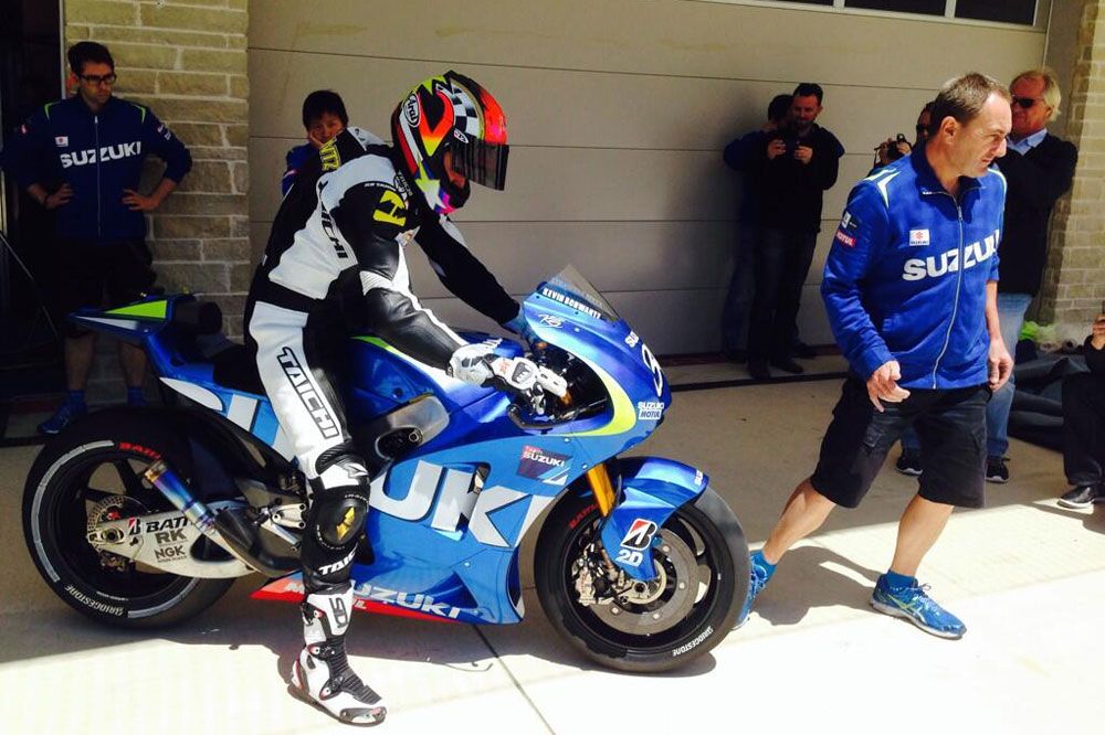Kevin Schwantz prueba la Suzuki de MotoGP en Austin