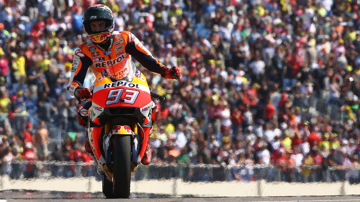 Márquez vence en Aragón a Lorenzo y Rossi