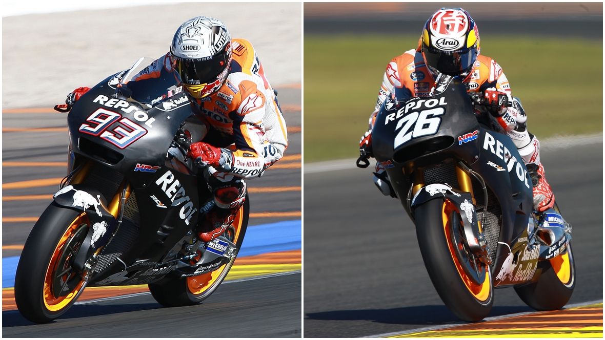 Marc Márquez y Dani Pedrosa, ya sobre la Honda negra