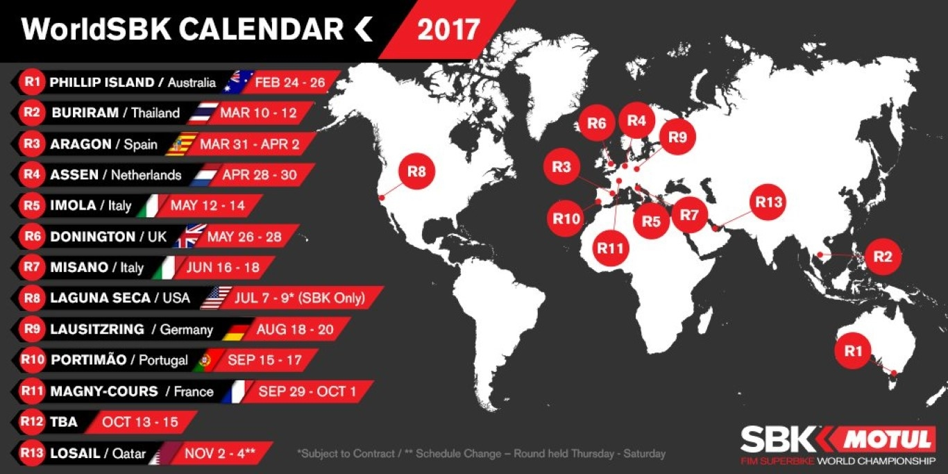 Superbike 2017, tenemos calendario provisional confirmado