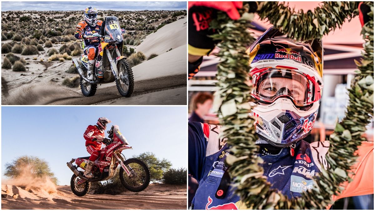 Sam Sunderland, vencedor del Dakar 2017 ante Matthias Walkner y Gerard Farrés