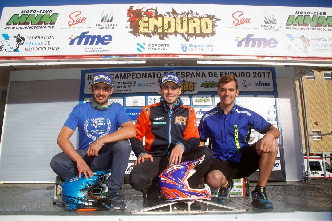 Campeones Nacional Enduro 2017: Jaume Betriu (Scratch y E3), Cristóbal Guerrero (E2) y Lorenzo Santolino (E1).