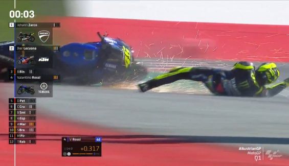 La caída de Valentino Rossi en la Q1 del GP de Estiria. La caída de Valentino Rossi en la Q1 del GP de Estiria.