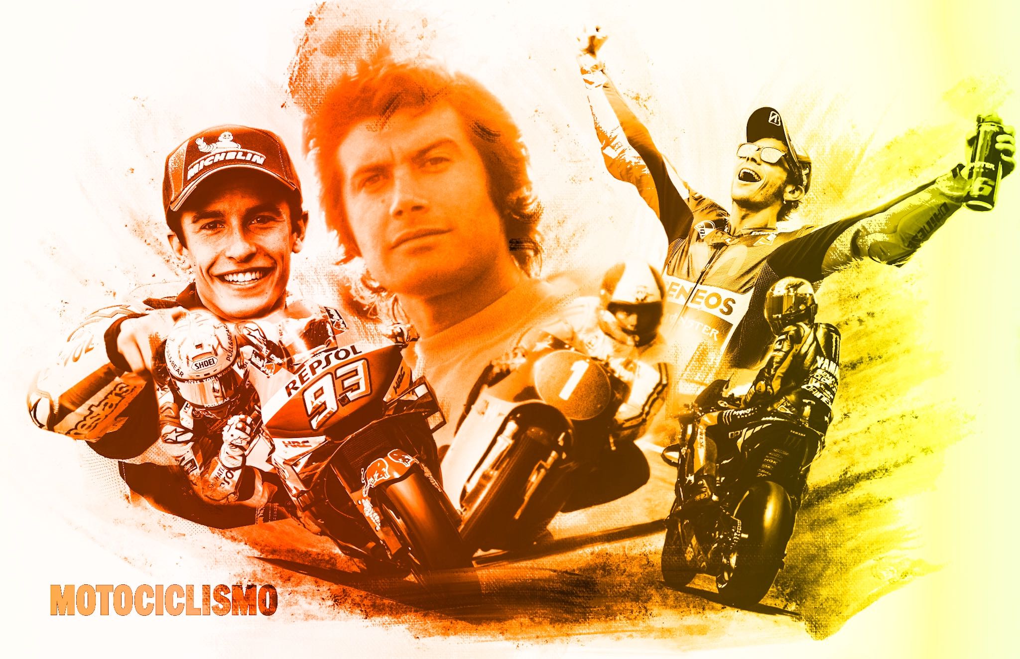 Marc Márquez, Giacomo Agostini y Valentino Rossi, los tres que más han ganado en estos 900 grandes premios (Montaje: @lakonur)