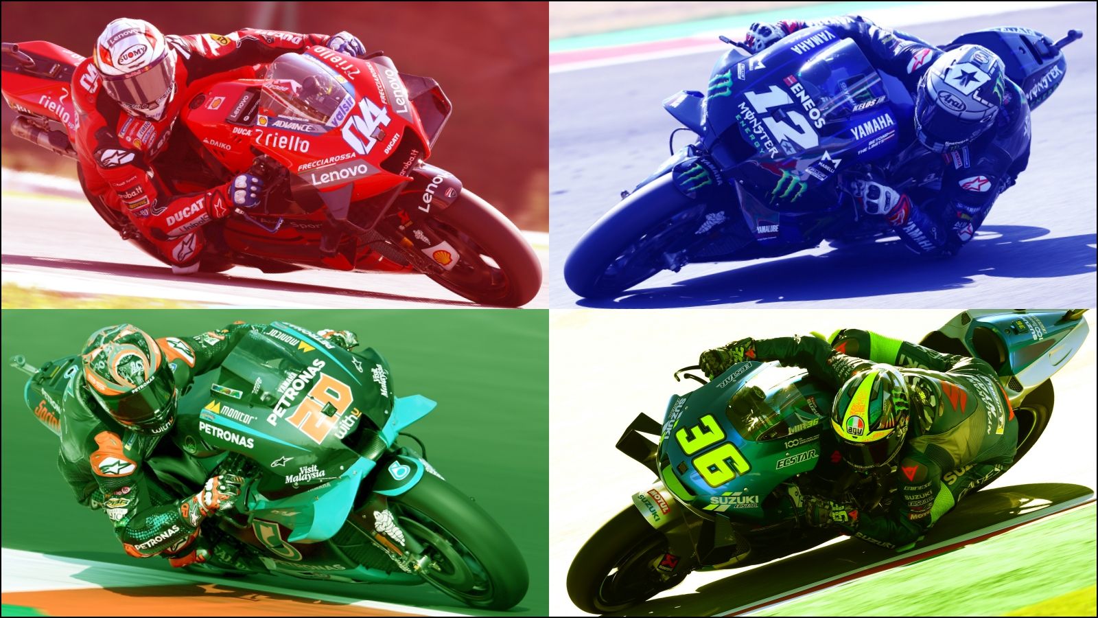 Andrea Dovizioso, Maverick Viñales, Fabio Quartararo y Joan Mir