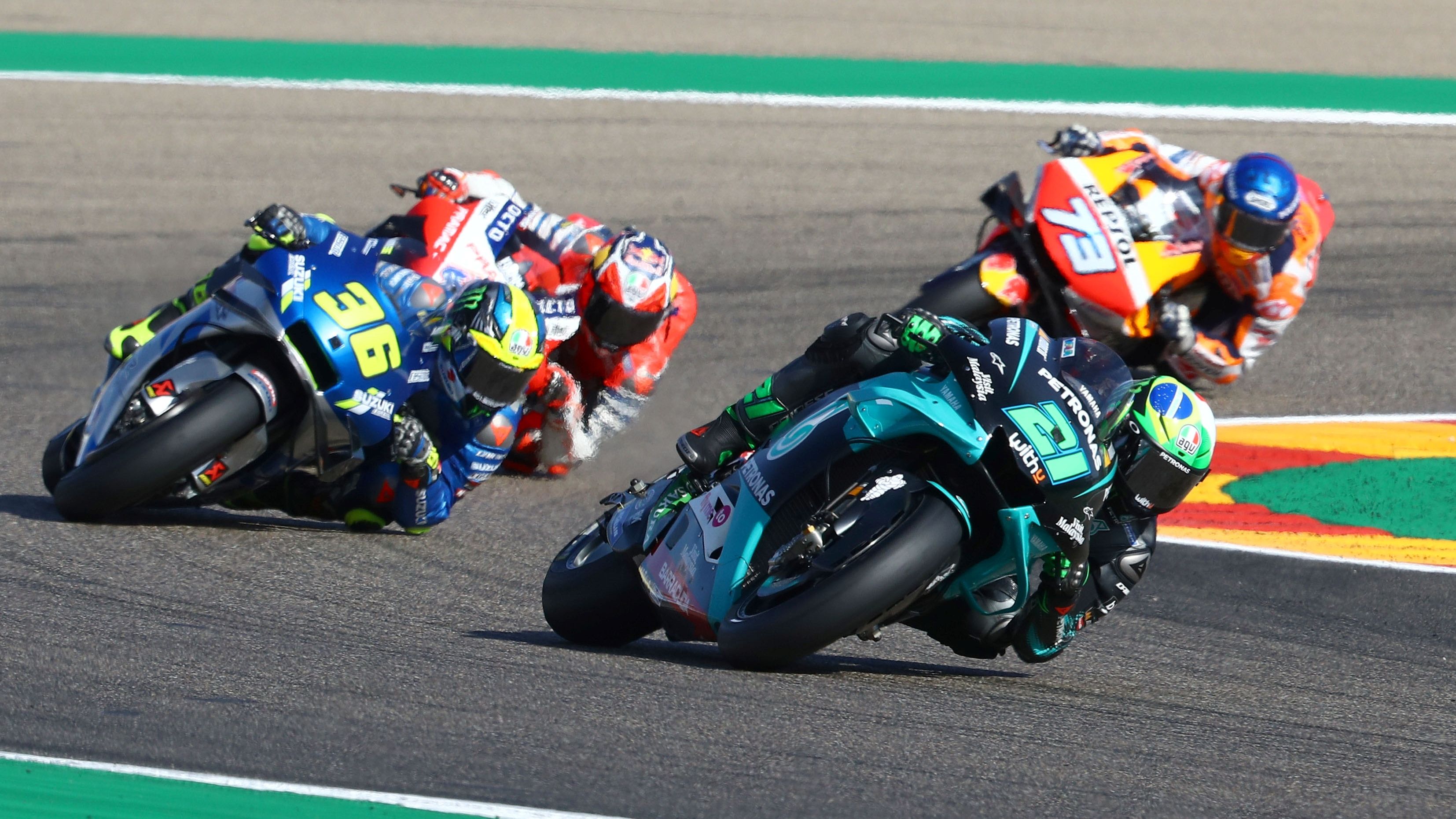 Franco Morbidelli seguido por Joan Mir, Jack Miller y Álex Márquez