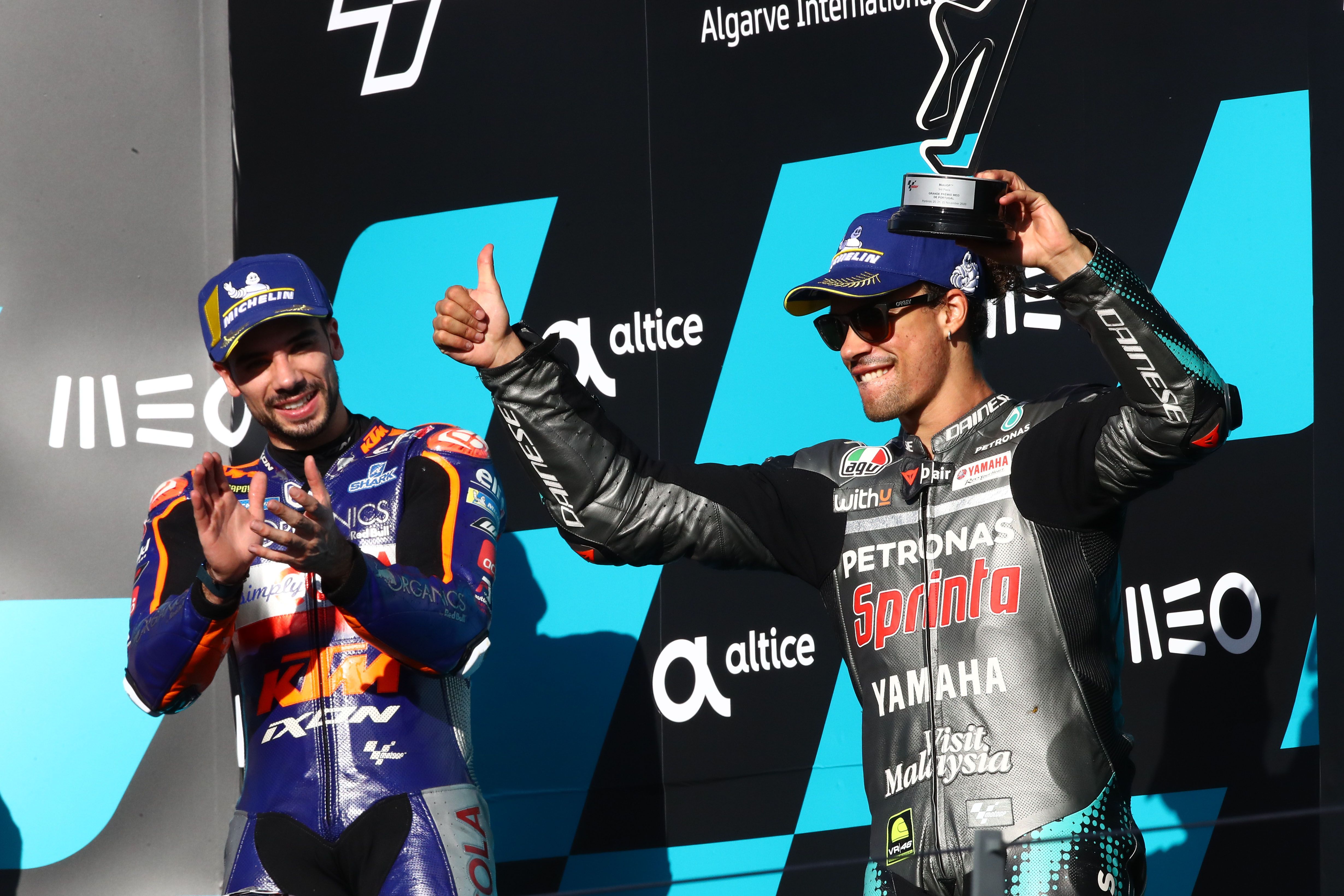 Franco Morbidelli en el podio del Gran Premio de Portugal.