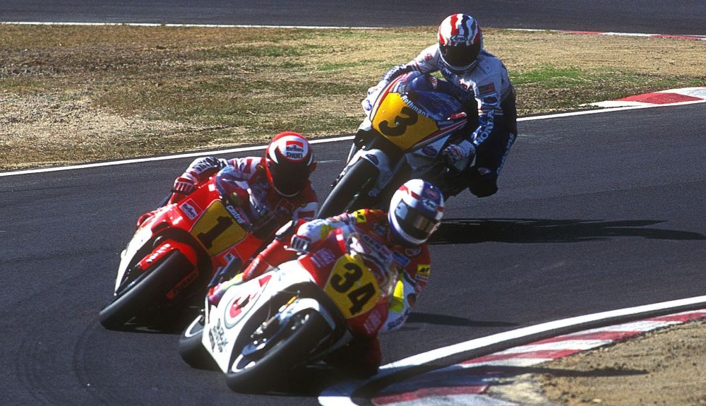 Kevin Schwantz, Wayne Rainey y Mick Doohan Kevin Schwantz, Wayne Rainey y Mick Doohan