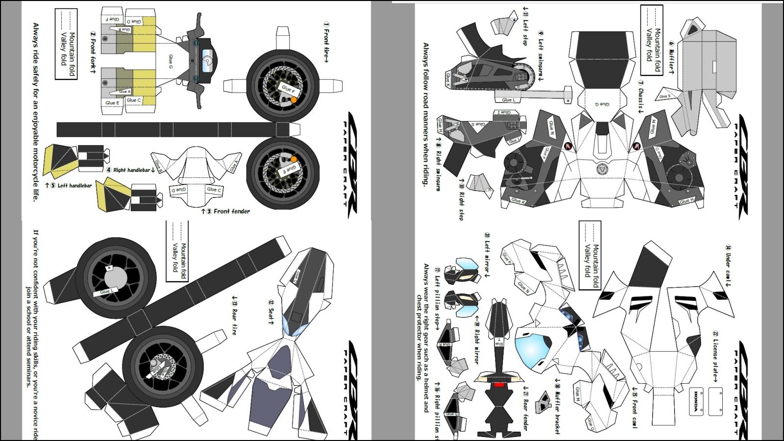 Las piezas de la Honda CBR1000RR R blanca de papiroflexia
