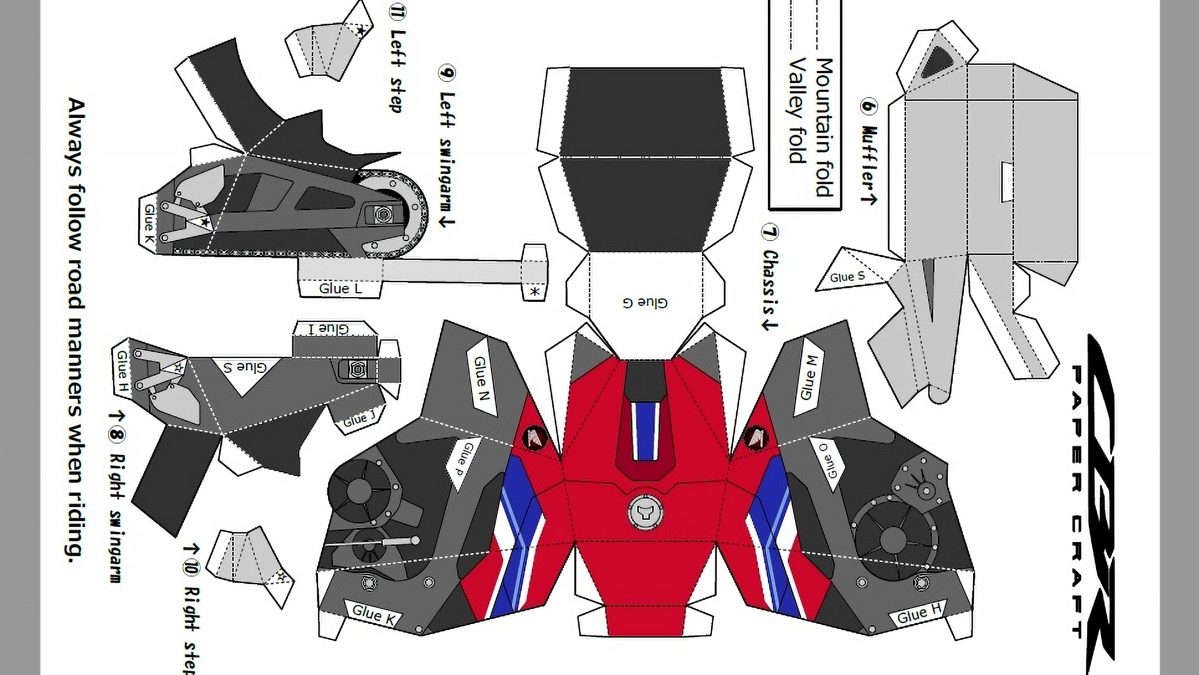 Página 2 de los recortables de la Honda CBR1000RR R tricolor