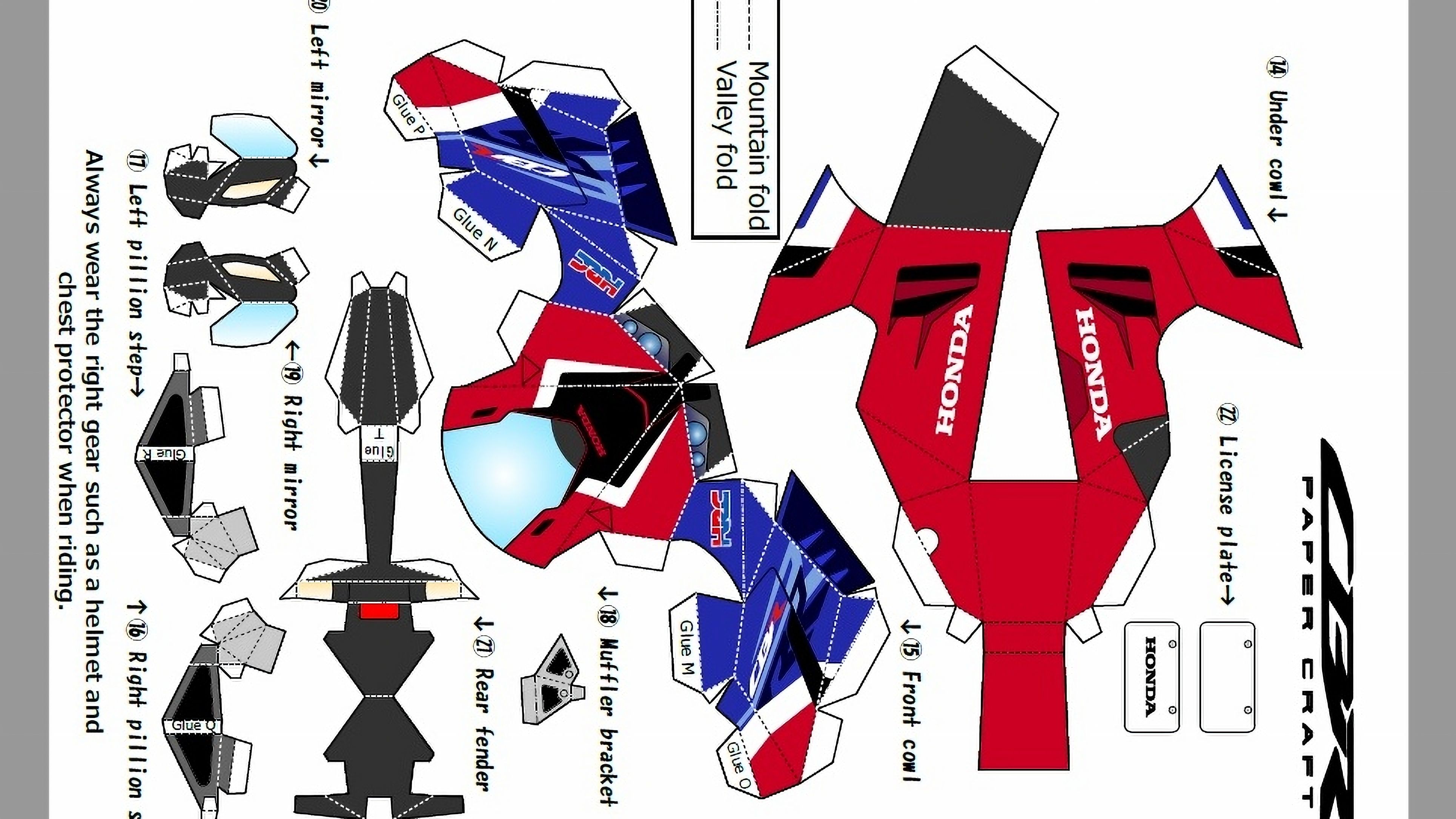 Página 4 de los recortables de la Honda CBR1000RR R tricolor