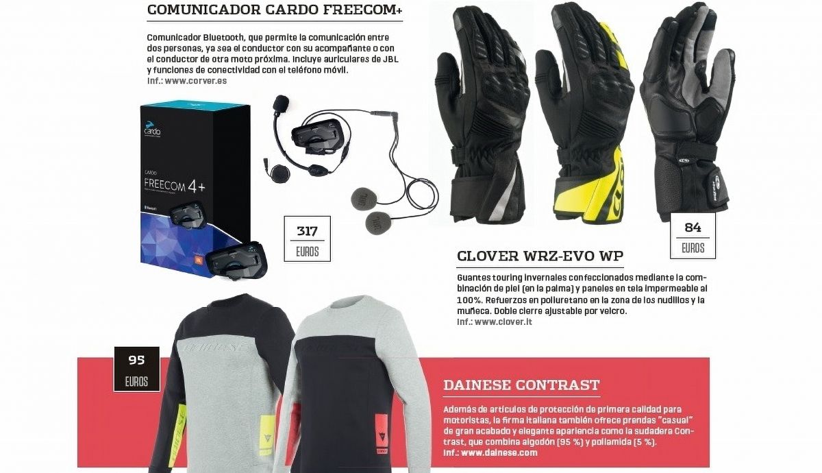 Comunicador Cardo Freecom+, guantes Clover WRZ EVO WP y sudaderas Dainese Contrast