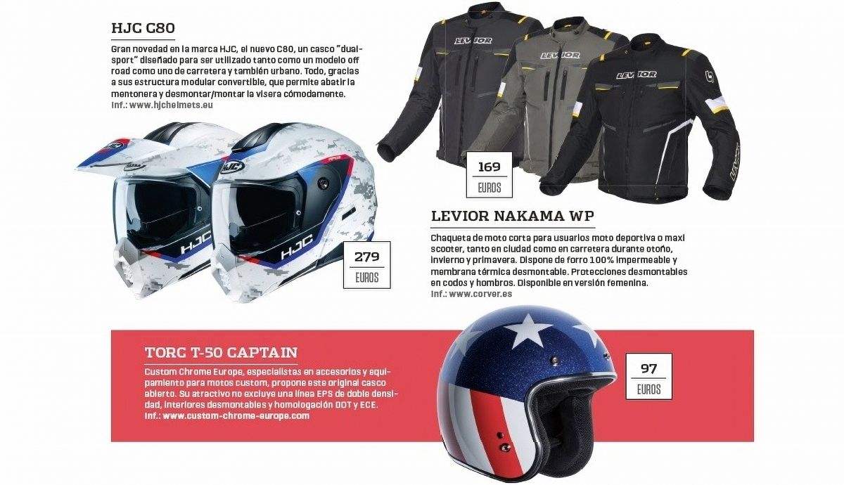 Casco HJC C80, chaqueta Levior Nakama WP y casco Torc T 50 Captain