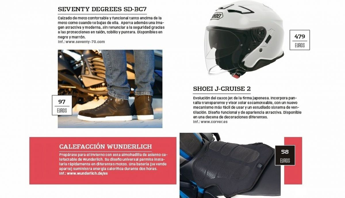 Botas Seventy Degrees SD BC7, casco Shoei J Cruise 2 y calefacción Wunderlich