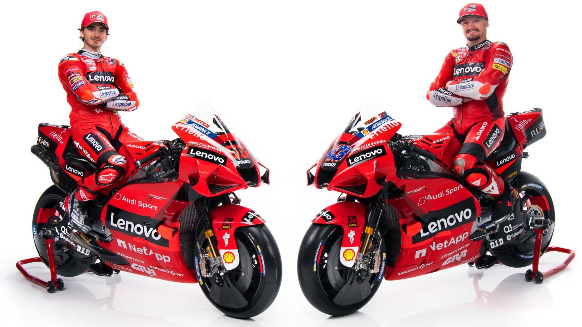 Pecco Bagnaia y Jack Miller sobre las Ducati Desmosedici GP21 oficiales para MotoGP 2021