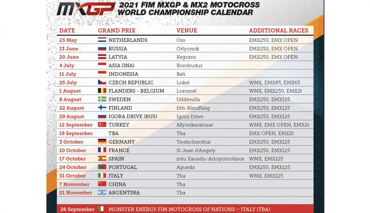Calendario MXGP 2021 versión 2.0