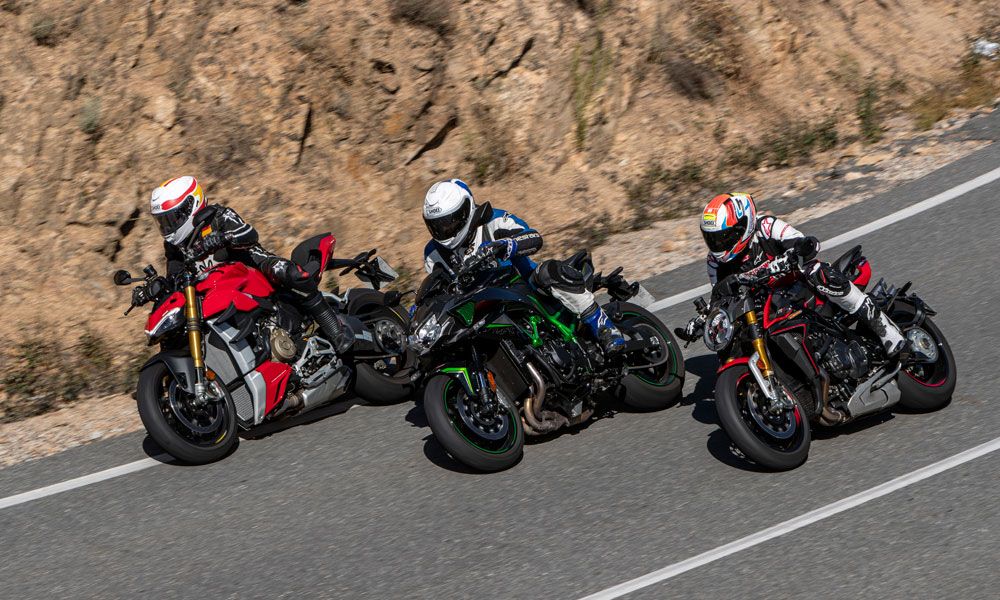 Comparativa:  Ducati Streetfighter V4 S, Kawasaki Z H2, MV Agusta Brutale 1000 RR